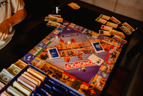 A Monopoly game in progress.